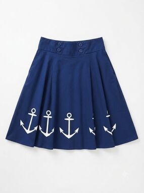 Hot Topic Navy Anchor Print Midi Skirt